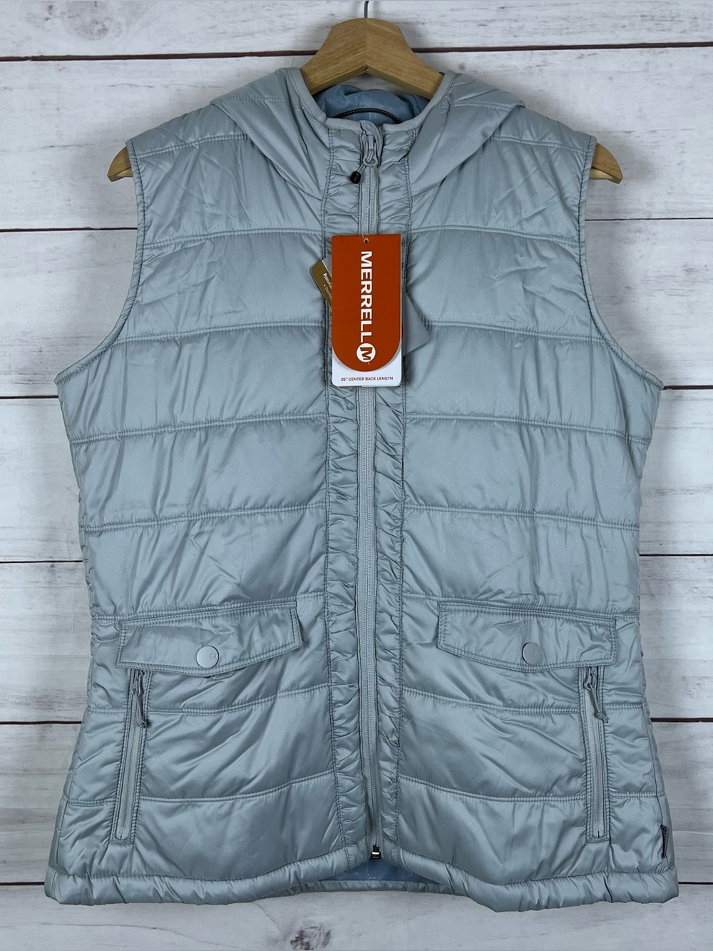 Merrell Light Gray Quilted Hooded Puffer Vest